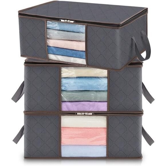 Foldable Storage with Sturdy Fabric Clear Window 3 Pack, 35L, Grey - Picture 1 of 5